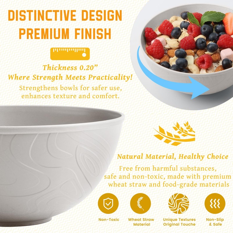 Homienly Wheat Straw Bowls with Unique Texture Design, 40 OZ