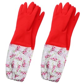 Myungjin Fleece-Lined, Flock Lining, Insulated Long Cuff, Reusable Waterproof Household Kitchen Dishwashing Non-Slip Cleaning Latex Rubber Gloves (2 Pairs)