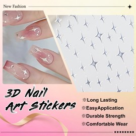 7 Sheets Star Nail Art Sticker Decal 3D Embossed Self-Adhesive Gold Silver Rose Red Black White Star Nail Art Design Sticker Supplies for Women Girls Manicure Art Decoration 931-7