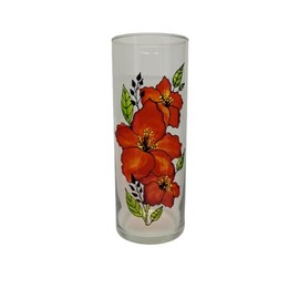 Hibiscus Hand Painted Stained Glass 9 Inch Cylinder Vase Tropical Flower Summer Home Decor