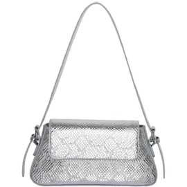 Motleader Silver Metallic Evening Bag for Women Y2K Silver Leather Shoulder Bags Sparkle Purse with Snake Crocodile Pattern, Silver