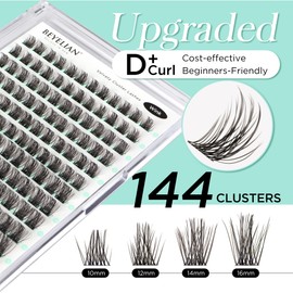 BEYELIAN False Eyelashes, Pack of 144 D+ Curl Hair Eyelashes Extension DIY Natural False Eyelashes for Personal Use at Home 10-16 mm (StyleC05 Black Band)
