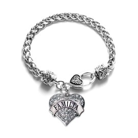 Inspired Silver - Familia (Spanish) - Silver Braided Bracelet for Women - Pave Heart Charm Bracelet Jewelry Gift with Cubic Zirconia - Women's Charm Bracelet with Lobster Claw Clasp