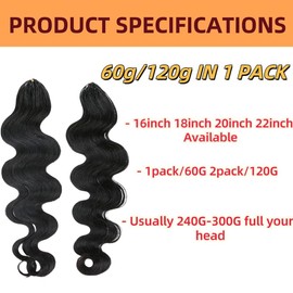 Body Wave Feather Crochet Braid Human Hair Extensions Knotless Pre-Separated Crochet Hair Extensions Human Hair Natural Color 16inch 120g