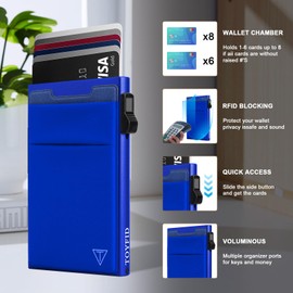 TOYFID Slim Wallet for Men - Pop Up Card Holder Wallet,Minimalist Business Wallet,Credit Card Wallet with Money Pocket,Metal Card Case Wallet,RFID Blocking,Can Hold 6 Credit Cards