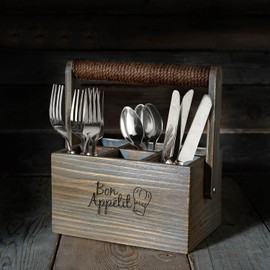 Rico & Plato Lawar 6 Compartment Cutlery Caddy with Handle | 6.25" L x 9.25" W x 5" H