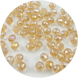 Mulutoo 300Pcs 6MM Briolette Crystal Glass Beads Faceted Rondelle Glass Beads with Hole Glass Spacer Beads for Jewelry Making Bracelet Necklace DIY Craft Making Supplies(151-golden Champagne AB)