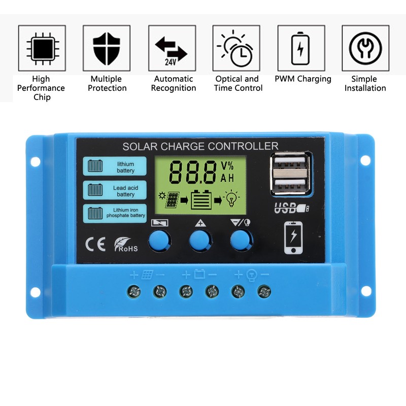 Solar Charge Controller 12V 24V Battery Solar Panel Charging Regulator