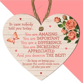 Motivational Heart Plaque – "You Are Amazing, Important, Incredibly Appreciated" – Inspirational Hanging Sign for Friends, Family, and Colleagues – Thoughtful Gift with Roses and Butterfly Design