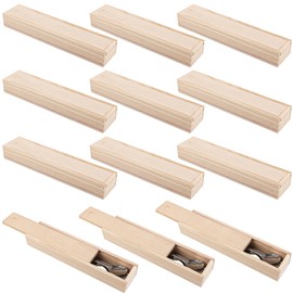 Framendino, 12 Pack Unfinished Wood Box with Sliding Lid Small Case Container Jewelry Pencil for DIY Craft Home Storage