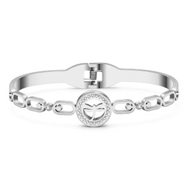 DUOWEI Dragonfly Jewelry Gifts Cute Dragonfly Bracelet Cuff Bangle 18k Real Gold Plated Stainless Steel Dragonfly Garden Decor Charms For Women (Silver A)