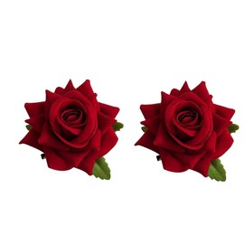 2 Pack Red Rose Flower Hair Clip, Hair Pins, Women and Girls Wedding Hair Accessories for Women and Girls (Red)
