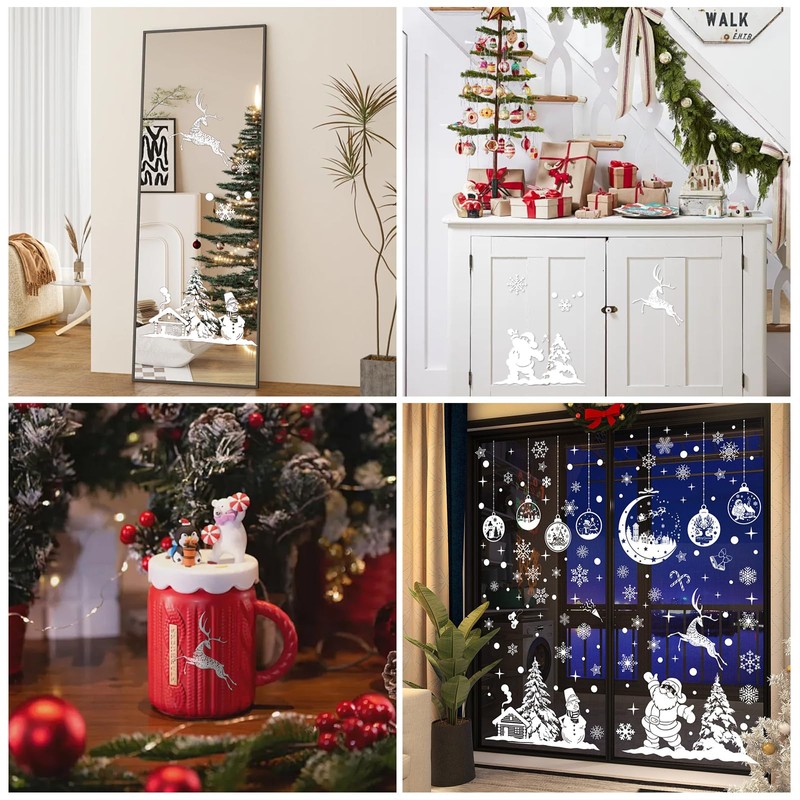 IHCEMIH Christmas Window Stickers, 9 Sheet 260pcs White Static Windows
