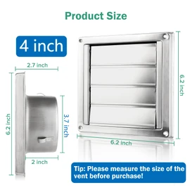 4" Upgrade Metal Dryer Vent Cover for House, Premium Stainless Steel Dryer Vent with 4 Screws Rubber Gasket, Best Exterior Wall Vent Cover with Louvre for Dryer Vents Range Hood Vent AC Vent