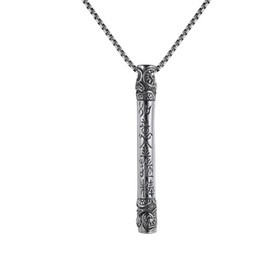 PAMTIER Men's Stainless Steel Vintage Punk Monkey King Golden Cudgel Mantra Special Flower Clouds Pattern Inlay Biker Pendant Necklace with Chain