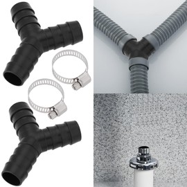 SG Store 2 Sets Drain Hose Y Connectors 16mm Dishwasher Pipe Tee Connector with Hose Clamp Stackable Washing Machine Combination 20x20mm Black