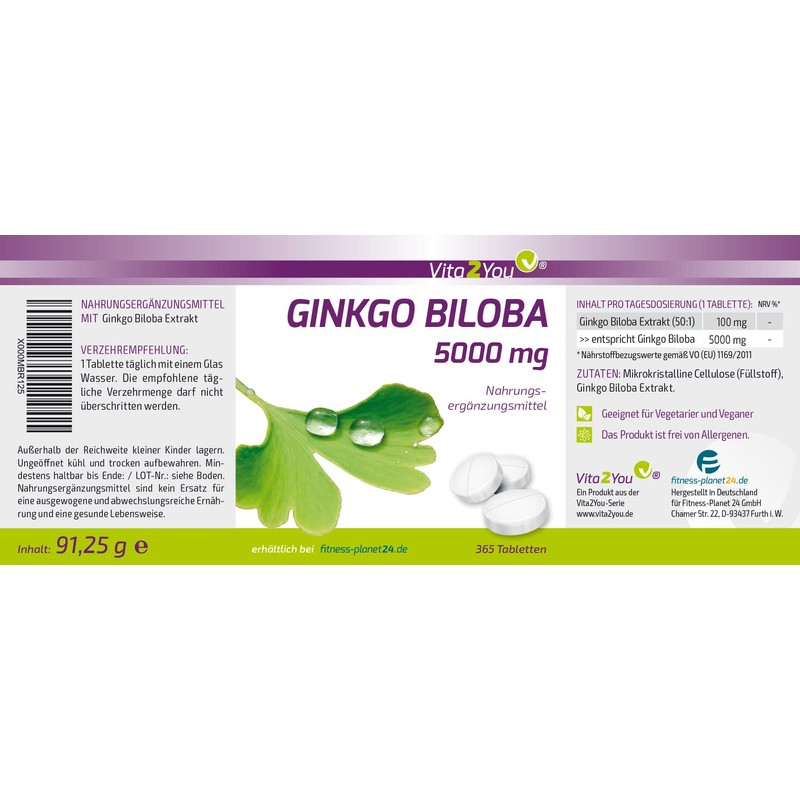 Ginkgo Biloba 6000mg 365 capsules – High Dose – Month Pack – Premium Quality – Made in Germany