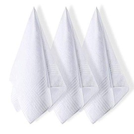 DUDU N GIRLIE! Cotton Men's Satin Border Handkerchiefs, Pack of 12, White