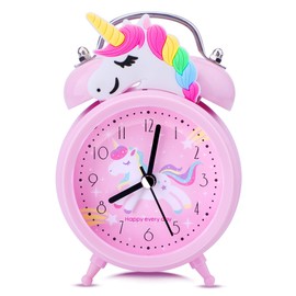 Unicorn Alarm Clock for Girls Kids, Cute Bedroom Decoration, Non Ticking Silent Second Hand, w/Backlight Super Loud Twin Bell, for Kids Unicorn Gifts (Pink)