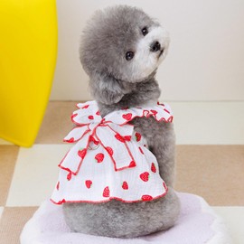 Strawberry Print Dog Cat Dress for Small Dogs Bow Decor Cute Dog Princess Dresses Puppy Tutu Skirt Chihuahua Teddy Pomeranian Sundress Birthday Holiday Clothes for Cat Kittens