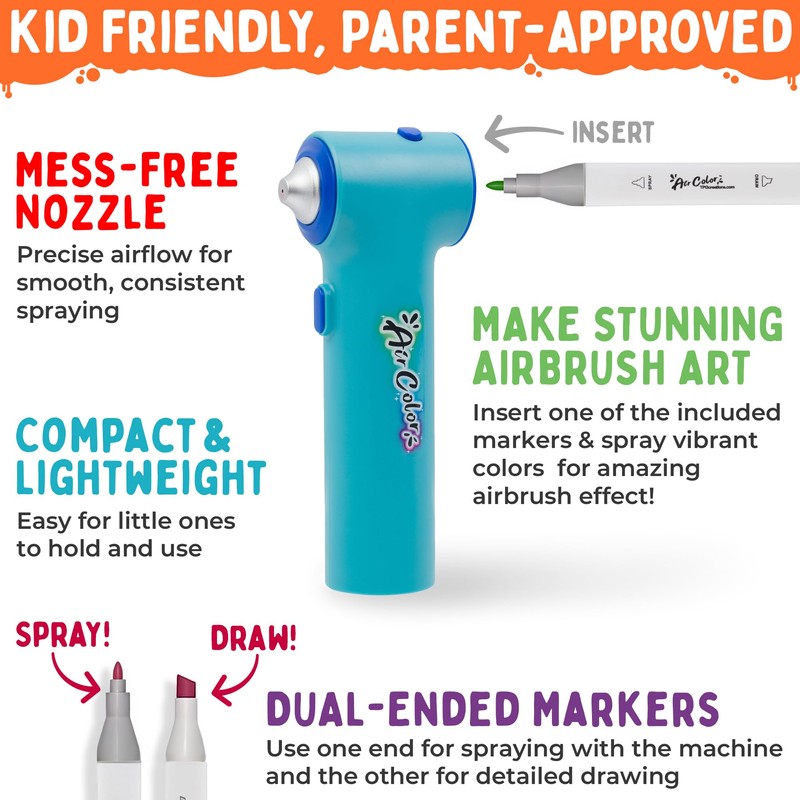 Air Color Airbrush Marker Kit for Kids, Cordless and Rechargeable