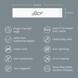 Slice 10535-CS Narrow Chisel Blades, Double Sided, Ceramic Blade Lasts 11x Longer Than Metal, Finger Friendly Edge, 24 Blades, White