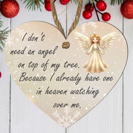 "I Don’t Need an Angel on Top of My Tree" Memorial Heart-Shaped MDF Hanging Plaque – Thoughtful Remembrance Christmas Ornament for Indoor Use