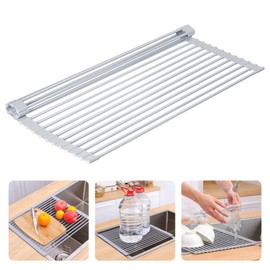 SPROUTS TREES Roll Up Dish Drying Rack Tray Over Sink Detachable Foldable Collapsible Stainless Steel Multipurpose Kitchen Foldable Stainless Steel Drainer (17.5 * 13inch)