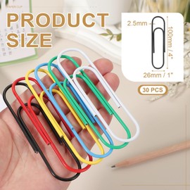 PATIKIL 4 Inch Large Paper Clip, 30PCS Big Paper Clip Extra Large Huge Metal Giant Clips Rust-Proof Strong Durable Bulk Cute for Home Office Accessories Bookmark, Black