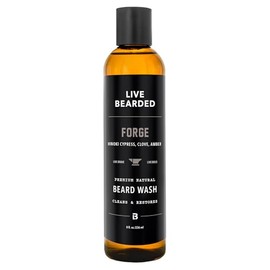 Live Bearded Beard Wash, 8 fl oz - Water-Based Face Cleanser with All-Natural Ingredients for a Gentle, Deep Clean - Made in the USA | Forge Scent - Hinoki Cypress, Clove, Amber
