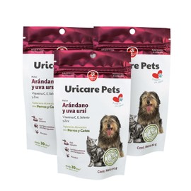 Suplemento para Vas Urinarias en Perros y Gatos  Pack 3 pz 90 g CU Uricare con Arndano y UVA Ursi  Apoyo para Salud del Tracto Urinario y Equilibrio  