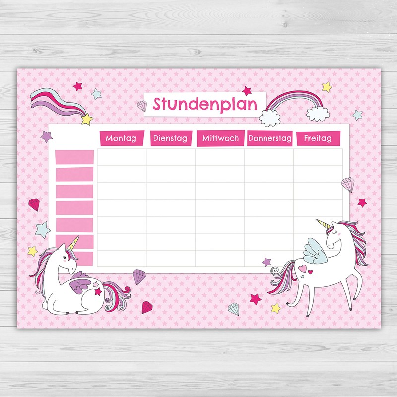 Papierdrachen Timetable DIN A4 Pad – Unicorn Motif – Writeable