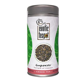 The Exotic Teapot – Supreme Gunpowder Green Tea, 200g Tin, Hand-Rolled Temple of Heaven Loose Leaves