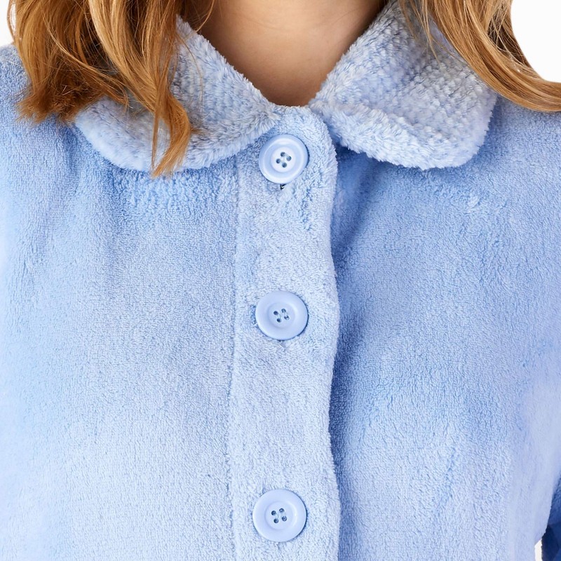 Slenderella Womens Button Up Coral Fleece Bed Jacket Housecoat with