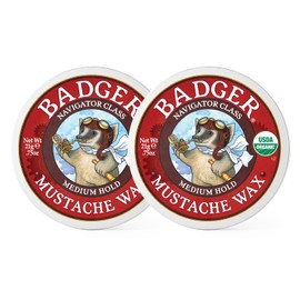 Badger - Mustache Wax, Medium Hold, Natural Mustache Wax, Certified Organic, Styling Facial Hair Wax, Moustache Wax, 0.75 oz (2 Pack)