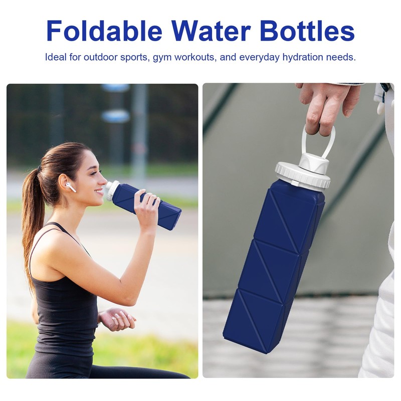 Popdigito Collapsible Water Bottles,20.6oz Silicone Foldable Leakproof BPA Free Reusable