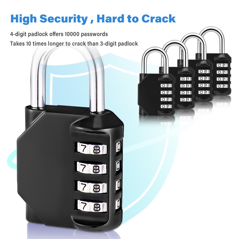 4Pcs Combination Padlock, Heavy Duty Metal Padlock for Gym Locker,