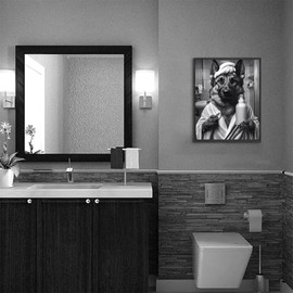 ARTZIO Funny Dog Bath Art-German Shepherd in Bathrobe Canvas Print,Cute Bathroom Decor for Pet Lovers,Framed Ready to Hang(8x10 Inches)