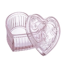 SOCOSY Heart-Shaped Rose Embossed Jewelry Box, Glass Candy Box with Lid, Womens Necklace Earrings Brooch Storage Box