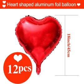 12Pcs Red Heart Shape Foil Balloons, 18" Balloons Aluminum Foil Decorations Suitable for Birthday Parties, Weddings, Engagement Parties, Valentine's Day Decorations, Celebrations, Anniversaries (Red)