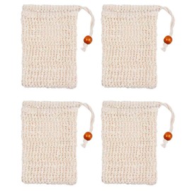 4 Pack Organic Soap Bags, Soap Saver Bags Sisal Soap Bags Natural Drawstring Bags Eco Friendly Soap Bag Shampoo Bar Bag Exfoliating Soap Saver Pouch for Bath Shower Foaming