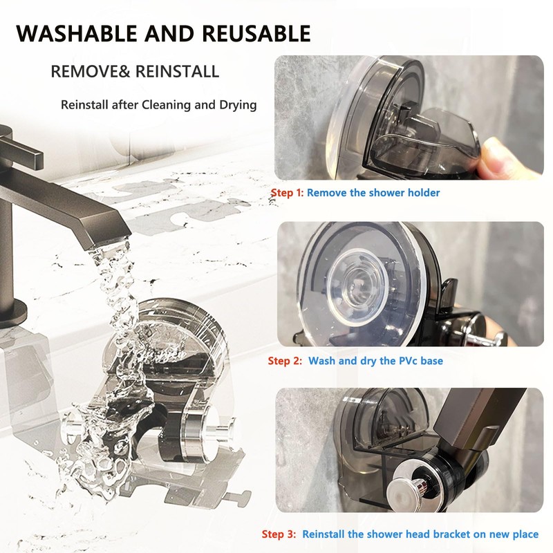 Suction Shower Head Holder with Dual Hooks, ABS Plastic Shower