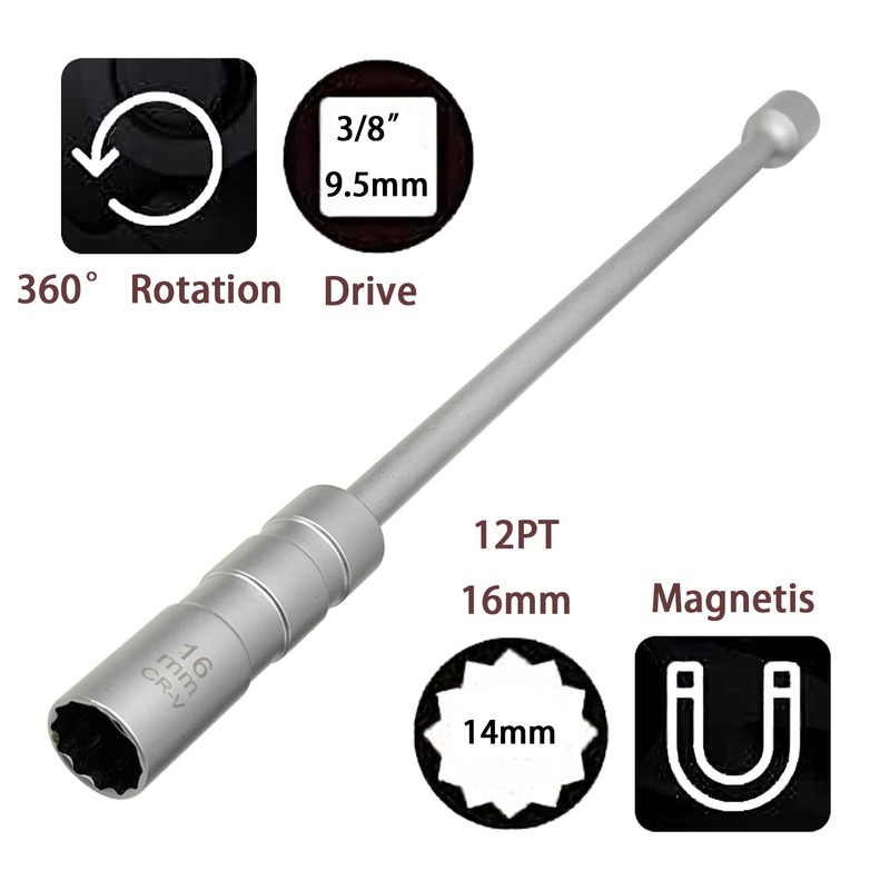 ZKTOOL 16 mm Long Universal Magnetic Rotating Spark Plug Wrench,