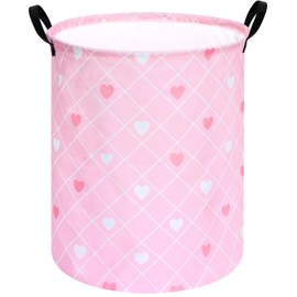 KUNRO Round Heart Pattern Laundry Basket Hamper Kids Toys and Clothes Storage Basket Children Gift Basket Baby Toy Organizer Bins for Room Decor