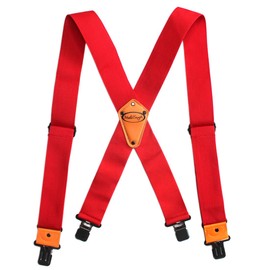 Melo Tough Men's Industrial Strength Suspenders Partial Elastic Tradesperson's Suspenders 2 inch Wide Tool Belt Suspenders (Red)