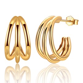 CERSLIMO Earrings Silver 925 Gold, Stud Earrings Silver 925 Stud Gold-Plated Women's Golden Earrings Creoles Chunky Chunky Jewellery Gifts for Men Women, Silver