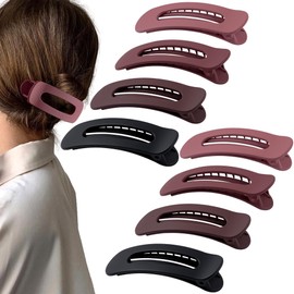 Cptots 8 Pcs Large Lay Flat Claw Clips for Women French Side Slide Barrettes for Thin Fine Hair Rectangle Alligator Hair Accessories,Matte Black Red