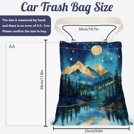 DELORIGIN Mountain View Car Trash Bag Hanging Car Garbage Bag with Snap Buttons Cute Car Back Seat Trash Bag Portable Garbage Can for Car Interior Hanging Car Accessories Travel Camping