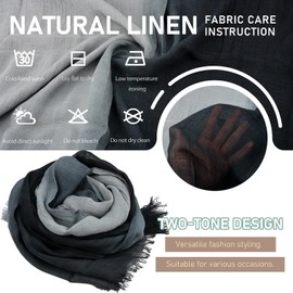 Iristide Women Summer Cotton Linen Scarfs Gradient Two-tone Shawl Beach Gauze Long Lightweight Travel Wrap 75"×35",Light Grey/Black