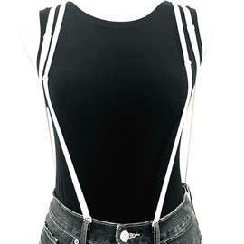 Suspenders Women, Women's Suspenders with Hooks for Pants with Belt Loops, Under Clothes, Y-Back Style, 5 Strong Hooks, No Suspender Clips, White